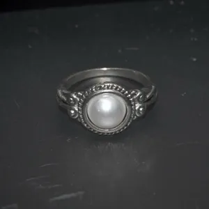 Faux Round Pearl Ring Silver thumbnail 2