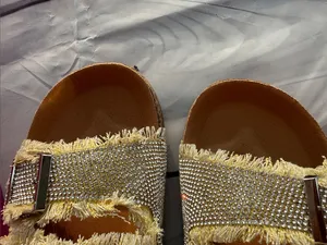 KAYLEEN By Los Angeles Stevie in Yellow Frayed Double-Buckle Rhinestone Slides thumbnail 9