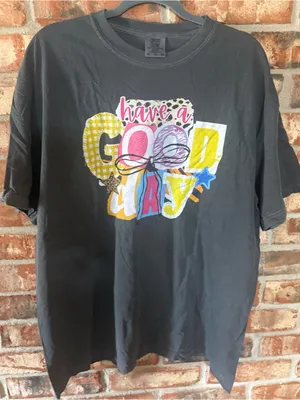 Comfort Colors Charcoal 'Have a Good Day' Graphic Tee with Bright Accent Colors thumbnail 1