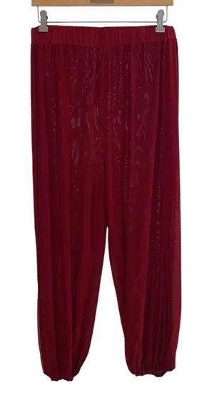 Womans XL Darn Red Elastic High Waist Harem Pants Sheer Hippie Jogger thumbnail 1