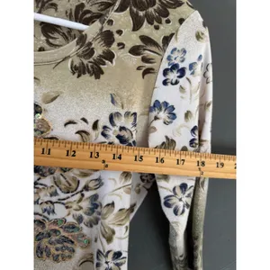 Womens Y2k Floral Sequin Fairy Knit Top Earth Tone Damask Print Scoop Neck L‎ thumbnail 4