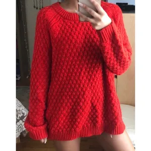 H&M Vibrant Orange Red Textured Knit Sweater 90s Art School Oversized S thumbnail 2