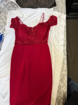 Elegant Red Lace Bodice Sheath Dress thumbnail 5