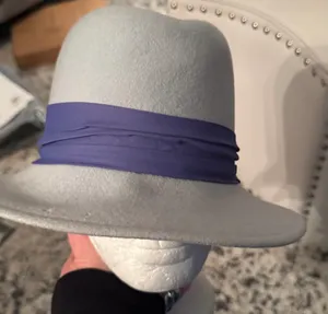 Blue Vintage 'Peachfelt' Wool Fedora Hat with Grosgrain Ribbon thumbnail 5