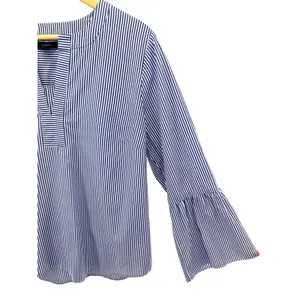 J.Crew Womens Blue White Striped Split Neck Bell‎ Sleeve Cotton Blouse Top 12 thumbnail 2