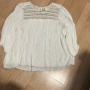 Cream Pleated 3/4 Sleeve Blouse with Bib Collar thumbnail 1