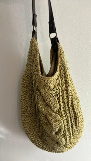 Boho Crochet Shoulder Bag Tote Green thumbnail 1