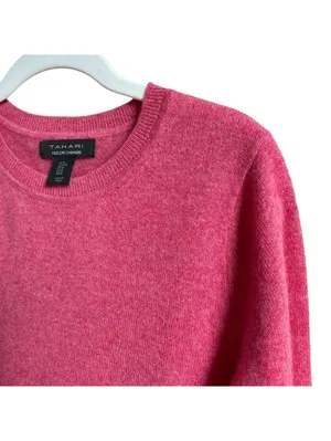 Tahari 100% Cashmere Crewneck Sweater Raspberry Size Medium Luxury Colorful thumbnail 3