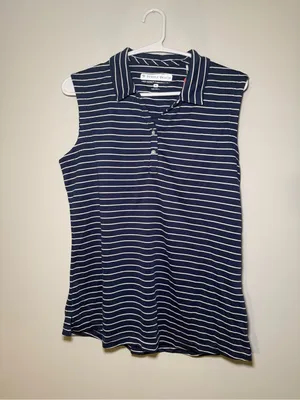 NWT Pebble Beach Dry-Luxe Sleeveless Golf Polo Women M Navy Stripe thumbnail 3