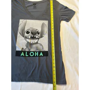 Disney Gray V Neck Stitch Graphic T Shirt Junior Size XXL Aloha 100% Cotton thumbnail 4