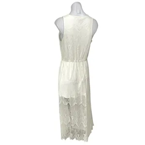 Forever 21 White Sleeveless Floral Lace Embroidered A Line Maxi Dress Size L thumbnail 2