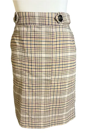 Merona Plaid Pencil Skirt Size 4 High-Waisted Wool Blend Tan Beige Zippe thumbnail 1