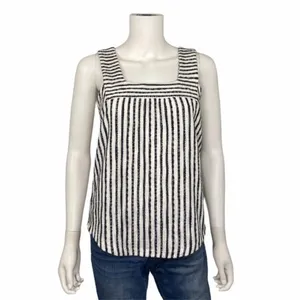 Lucky Brand Blue White Striped Fisherman Textured Tweed Tank Top Coastal Boho SM thumbnail 2