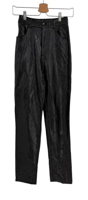White Fox Crinkle Patent Straight Leg Pants High Rise Black Size XS‎ thumbnail 1