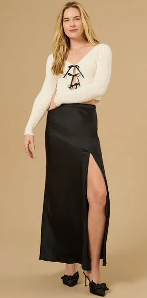 NWT Altar’d State Black Marigold Satin Maxi Skirt. Size Medium thumbnail 1