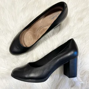Clarks Bayla Skip Slip-On Platform Dress Pumps Black‎ Leather Block Heel Shoe 9M thumbnail 10