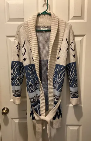 Lucky Brand Cream and Navy Knit Open Cardigan thumbnail 1