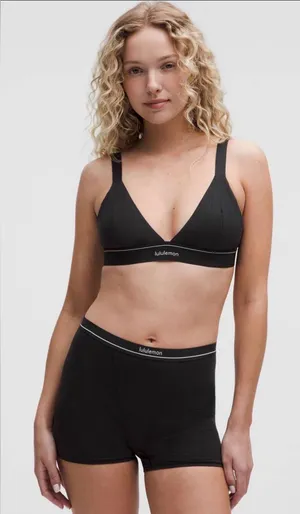 lululemon athletica Stretch Cotton Rib Neck Triangle Bralette Logo in Black thumbnail 1
