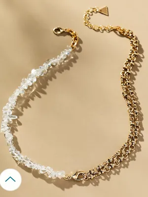 Anthropologie Serafina Half Rock Crystal Chain Necklace Gold plates 16” New thumbnail 1
