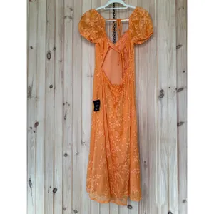 NWT Lulus Blossoming with Charm Orange Embroidered Tie-Back Midi Dress Casual M thumbnail 6