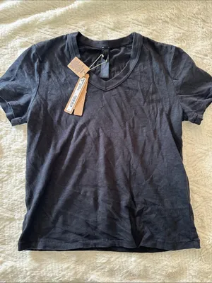 SKIMS Worn In Jersey Baby V-Neck Tee in Washed Onyx NWT S - (C4) thumbnail 1