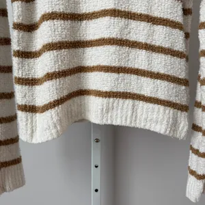 Vince S White Brown Striped Boucle‎ Sweater Cotton Pullover Fisherman Preppy thumbnail 3