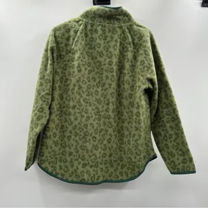 J. Crew Green Leopard Print Quilted Button-Neck Sherpa Long Sleeve Sweater Sz M‎ thumbnail 5