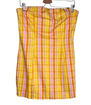 Peppermayo Girls Lunch Tube Mini Dress Splice Check Pattern Linen Blend US 6 thumbnail 1
