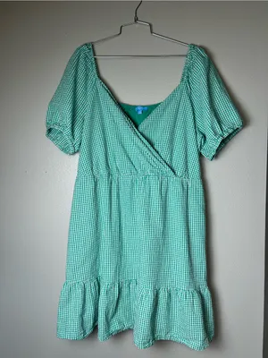 Draper James Green Gingham Puff Sleeve Dress Vacation Size 2X thumbnail 2