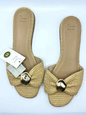 Natural Raffia Gold Hardware Slide Sandals NWT 11 thumbnail 7