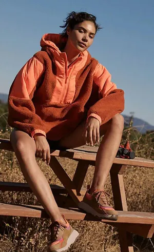 Free People Movement Lead The Pack Neon Coral Combo Pullover Fleece Jacket thumbnail 1