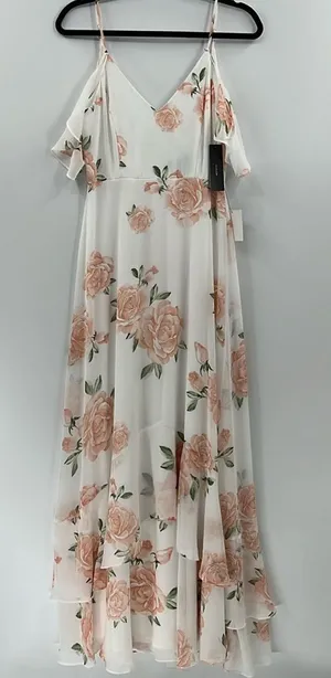Lulus Take You There Floral Maxi Dress M NWT Ivory Off Shoulder Wedding Guest thumbnail 1