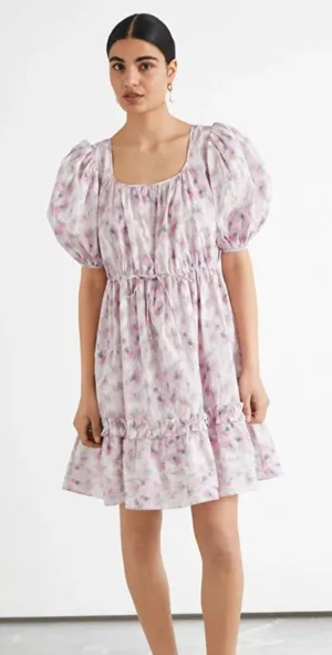 & OTHER STORIES Tiered Puff‎ Sleeve Mini Dress Lavender Floral XS thumbnail 1