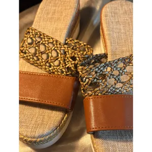 Woven Platform Slide Sandals Cognac Brown Gold Braided Espadrille Flatform 35 thumbnail 5