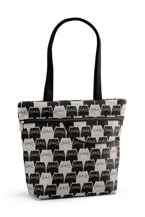 Danny K. Isabella Cat Print Tote Shoulder Bag Tapestry Zip Pockets Black Cream thumbnail 1