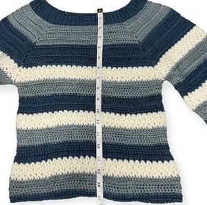 Blue White Stripes Crochet Y2K Handmade Sweater Fall Winter thumbnail 3
