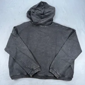 Aerie Hoodie Pullover Ribbed‎ Drawstring Cropped Comfy Casual Gray Large thumbnail 8