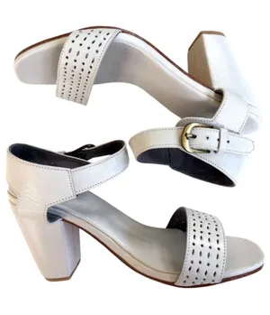 Like New Bali ELF Leather Heeled Sandals White Size 8 thumbnail 1