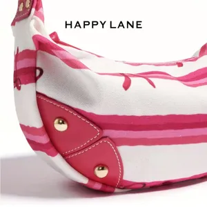 Pink Stripe Coquette Crescent Hobo Shoulder Bag Scarf Print NIP thumbnail 5