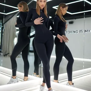 Workout Jumpsuit Gym Romper Long Sleeve Athletic Romper One Piece Slim Fit Yoga thumbnail 5
