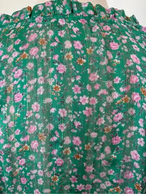 Green Floral 3/4th Sleeve Metallic Blouse thumbnail 4