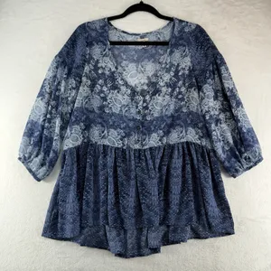 Anthropologie Ecote M Medium Peasant‎ Top Flowy Floral Print Blouse Oversized thumbnail 2