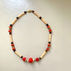 Orange beaded rhinestone choker necklace thumbnail 2