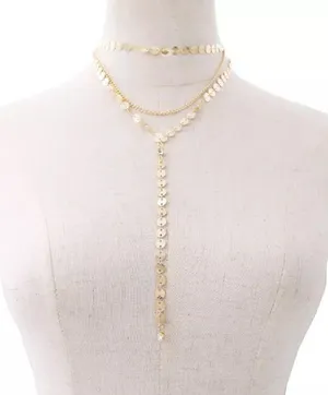 Y-Drop Choker Layer Necklace Gold Dainty thumbnail 2
