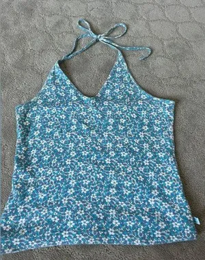 Route 66 Blue and white Floral Halter Top thumbnail 1