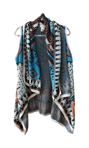 Flying Tomato Size M/L Aztec Southwestern Boho Vest Cardigan Waterfall Knit thumbnail 1