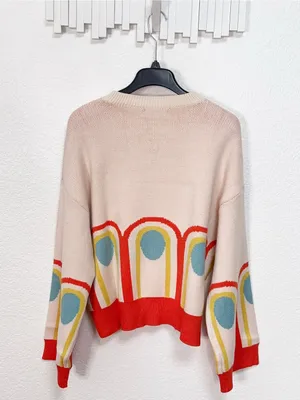 Miss Sparkling Retro Rainbow Arch Graphic Colorblock Cropped Knit Sweater thumbnail 6