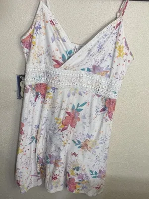 Mudd Womens Dress Size Large White Floral Print Sleeveless Lace Trim dress thumbnail 1