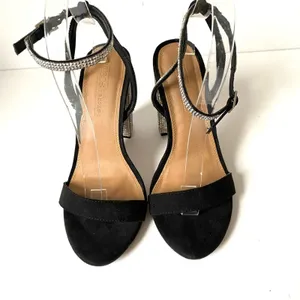 ASOS Design Hot Step Embellished Rhinestone Block Heel Black Sandals size 5 thumbnail 7
