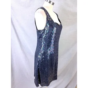 Vintage Expressions Silk Sequin Mini Dress Iridescent Blue Party Dress 12‎ thumbnail 2
